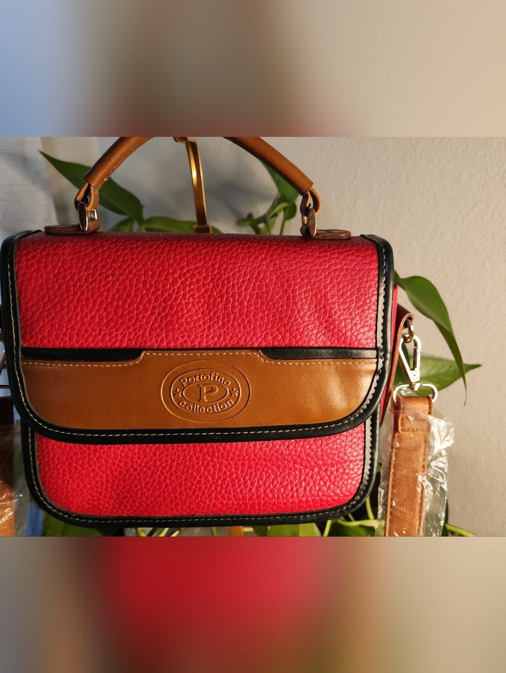 Red and Brown Leather Crossbody Bag